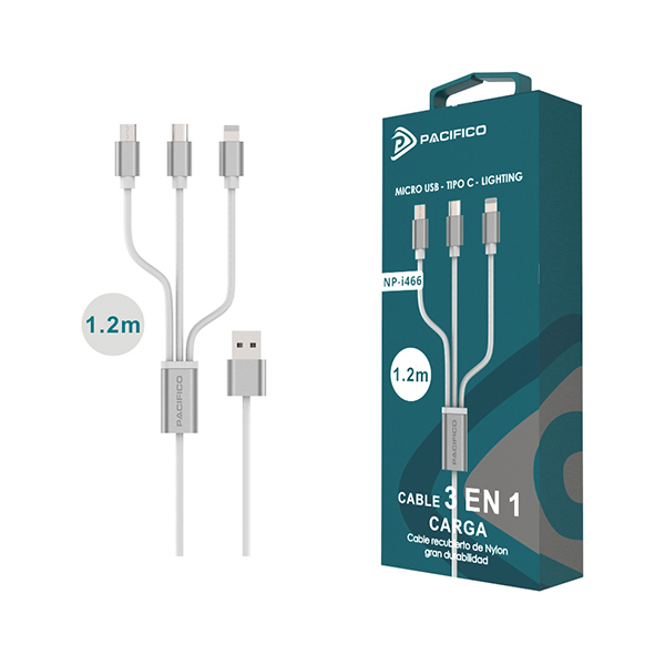 Cable 3 en 1 USB: Micro Usb/Tipo c/Lightning Pacífico NP-i466