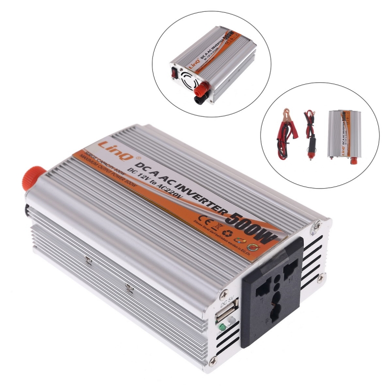 Inversor de 12 V/24 V A 220 V para coche con pinzas linQ P500W