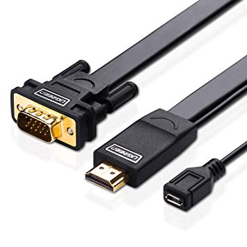 Cable adaptador HDMI a VGA 1080P para HDTV y Mirco USB para suminitrar de corriente, Adaptador Covertidor de Video HDMI Macho a VGA Hembra linQ HD-VGA1.8B