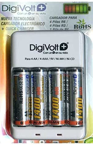 Cargador de pilas universal Digivolt con 4 R6 1400 mAh QC-1400 (pilas incluidas)