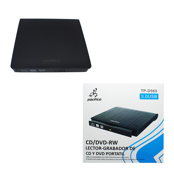 Lector - Grabador de CD y DVD portátil USB 3.0 Pacífico TP-D565 