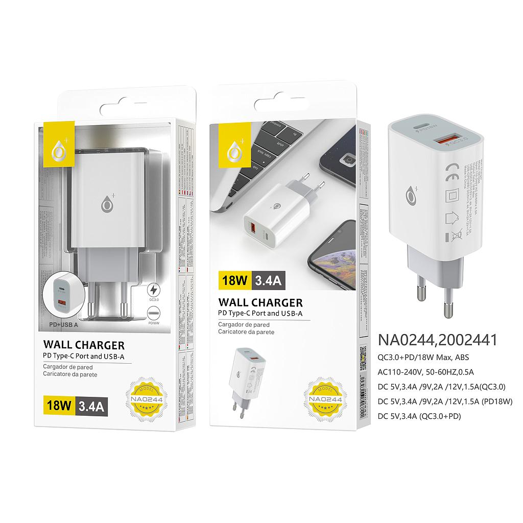 Cargador rápido 18W 3.4A PD TIPO C Y USB QC3.0 ONEPLUS NA0244