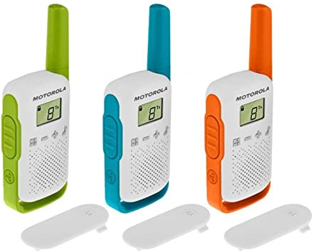 Motorola T42 Triple Talk About – Aparatos de Radio (Juego de 3, PMR446, 16 Canales, Alcance 4 Km) Multicolor